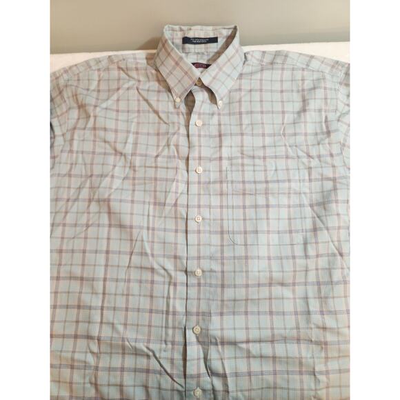 Overton Shirt Mens Large Blue Plaid Long Sleeve 100% Cotton Preppy Wrinkle Free - Picture 3 of 11